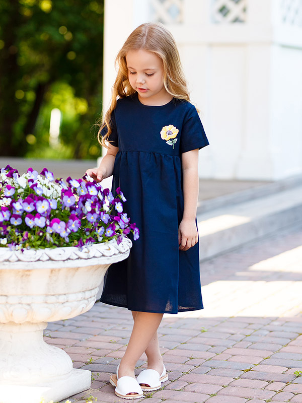 Платье Желтый мак темно-синее лён фото 2