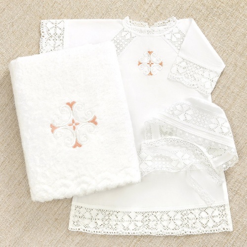 Крестильный набор для девочки "Ольга" с полотенцем - миниатюра фотографии товара в каталоге ЛиноБамбино