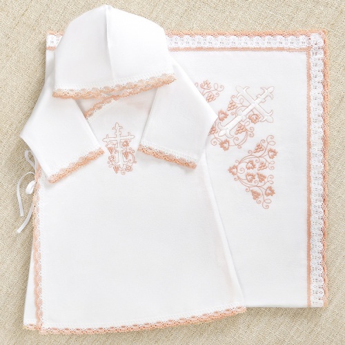 Крестильный комплект "Розовый лучик" с пеленкой - миниатюра фотографии товара в каталоге ЛиноБамбино