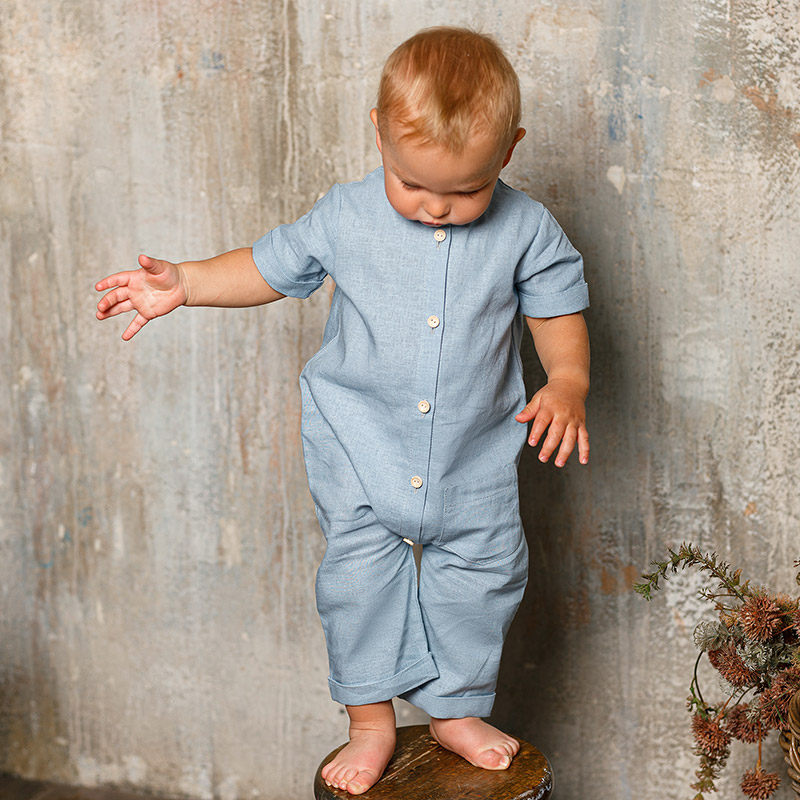 Льняной комбинезон Ветерок серо-голубой фото 1