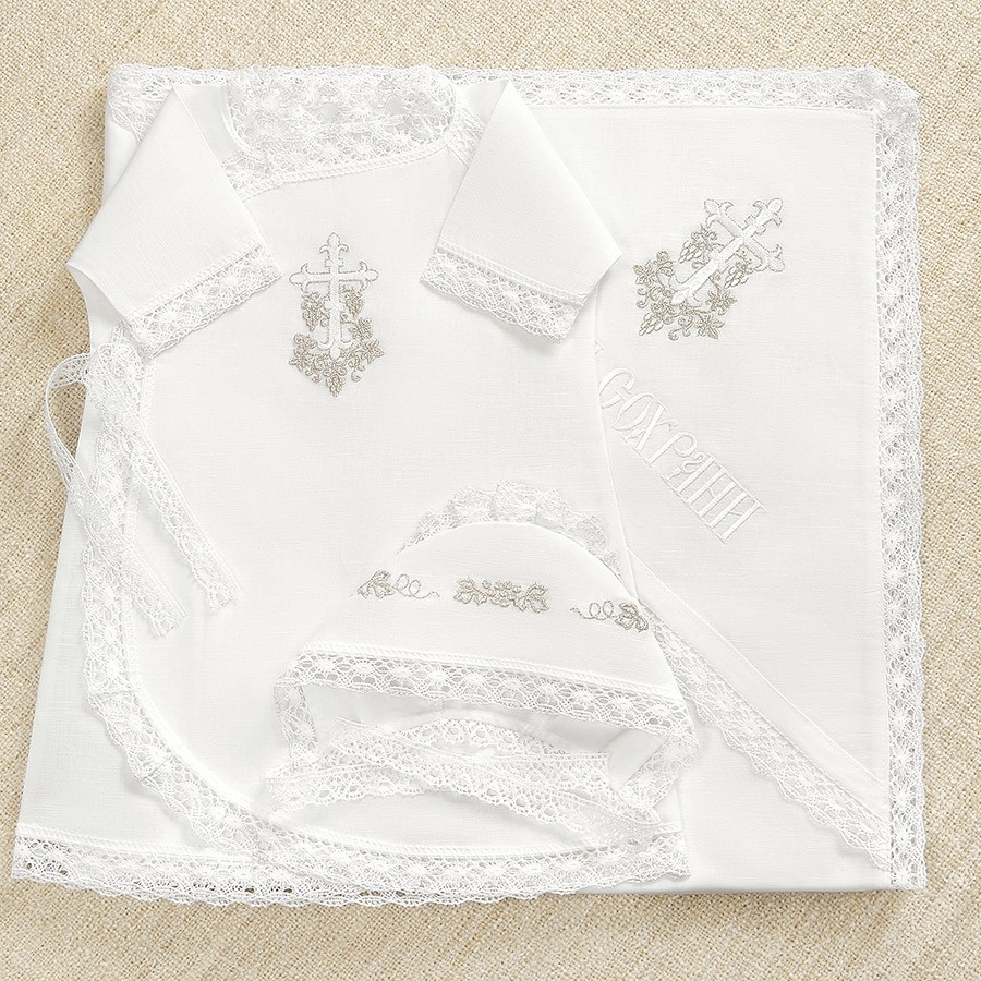 Крестильный комплект "Серебряная лоза" унисекс с крыжмой фото 1