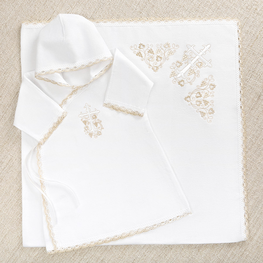 Крестильный комплект унисекс "Бежевый лучик" с пеленкой фото 3