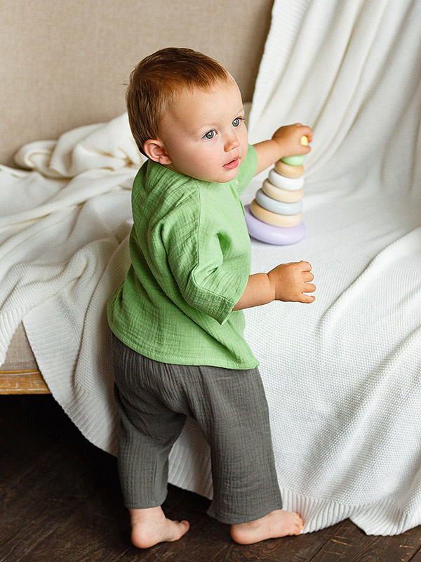 Костюмчик из муслина Дуэт салатово-серый для мальчика фото 2