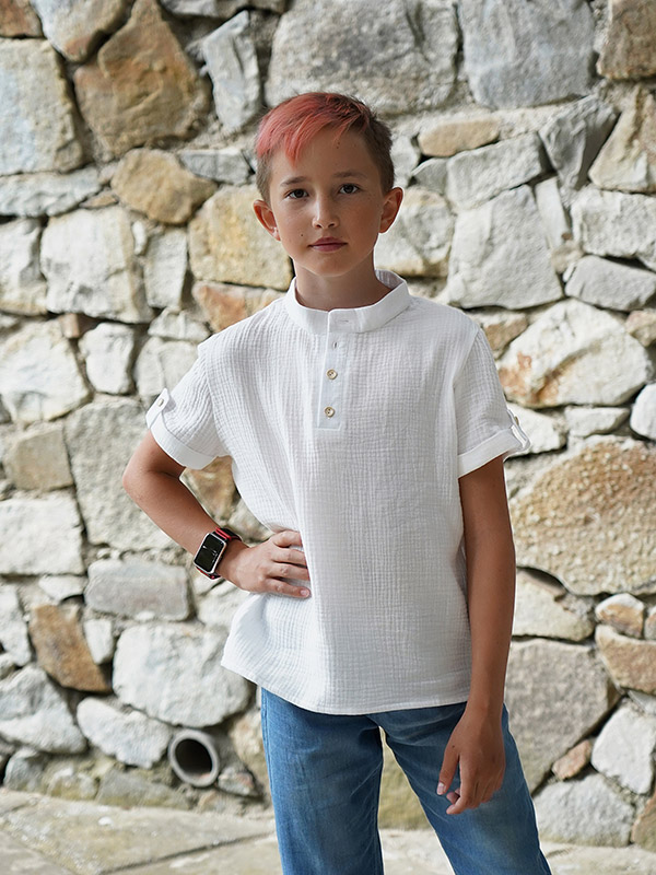 Рубашка для мальчика молочный муслин фото 1