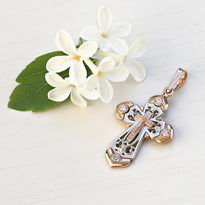 Золотой крестик 20733АКВ женский - миниатюра фотографии товара в каталоге ЛиноБамбино