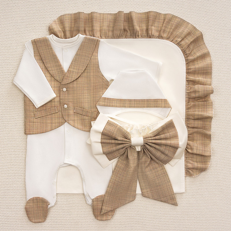 Костюмчик/комплект с уголком Денди карамельная клетка фото 4