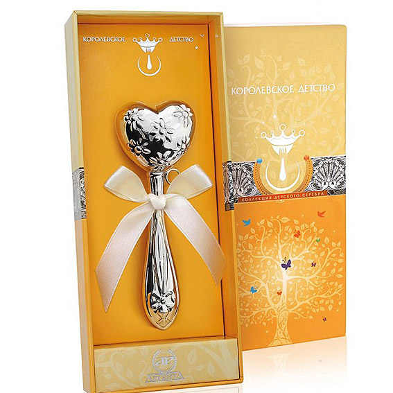 Серебряная погремушка "Сердечко" фото 1