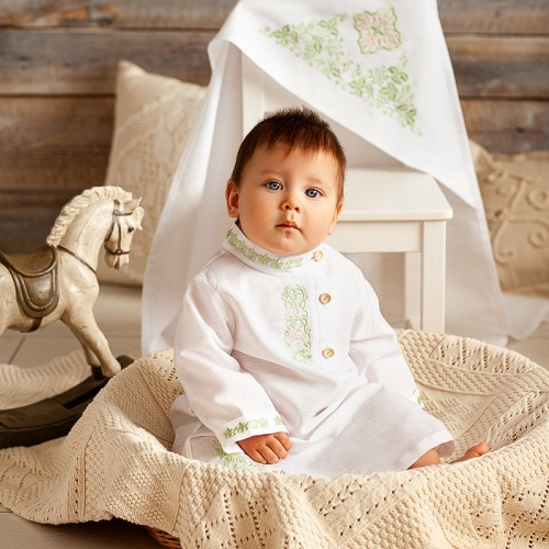 Крестильный комплект "Елисей" для мальчика с пеленкой - миниатюра фотографии товара в каталоге ЛиноБамбино