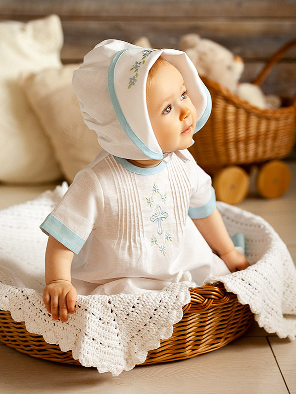 Чепчик-капор с вышивкой "Незабудка" фото 5