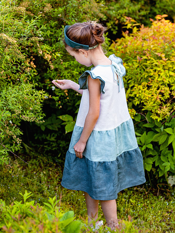 Льняной сарафан Кокетка зелено-голубой фото 3