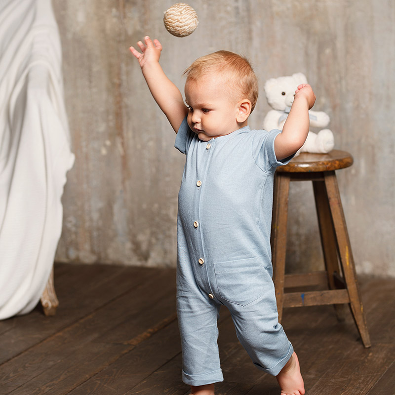 Льняной комбинезон Ветерок серо-голубой фото 2