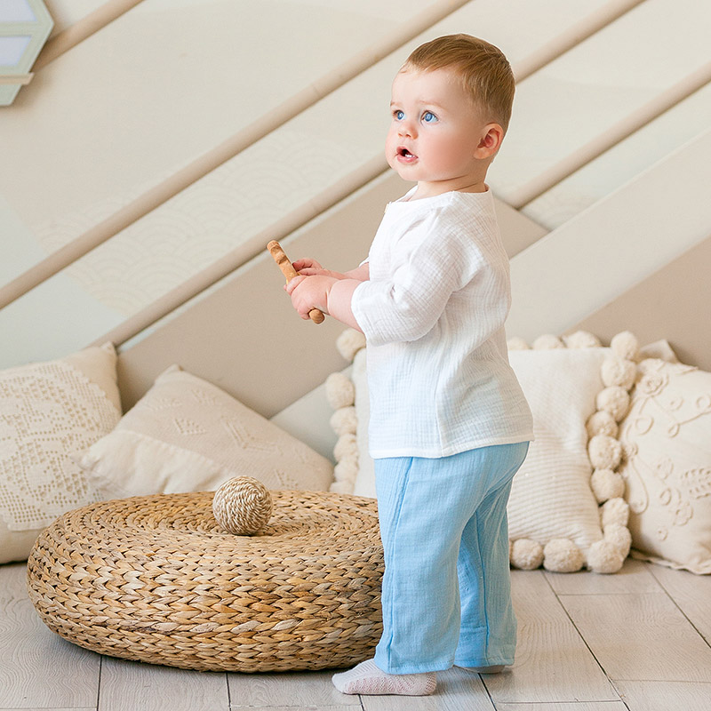 Костюмчик из муслина Дуэт молочно-голубой для мальчика фото 1