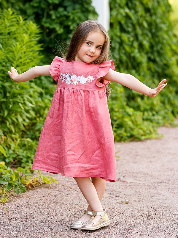 Платье Анютины глазки лён брусника фото 7