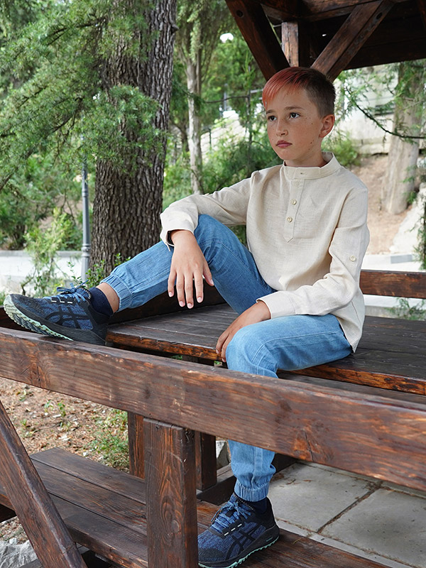 Рубашка для мальчика бежевый лен фото 2