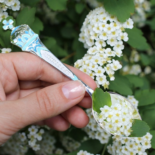 Серебряная ложка с эмалью "Крестнику"