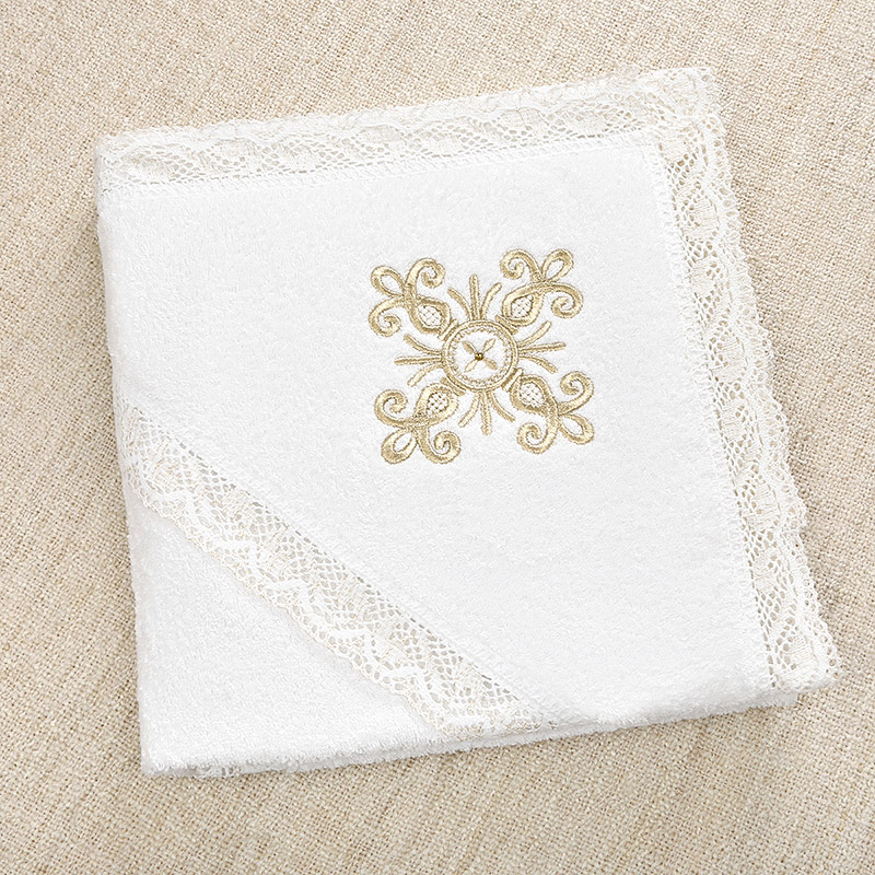 Махровое крестильное полотенце "Золотое кружево" фото 1