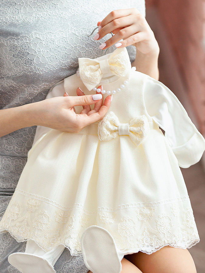 Комплект на выписку девочки "Люрекс" молочный фото 8