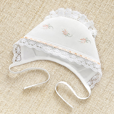 Чепчик с вышитыми бутонами "Серафима" - миниатюра фотографии товара в каталоге ЛиноБамбино