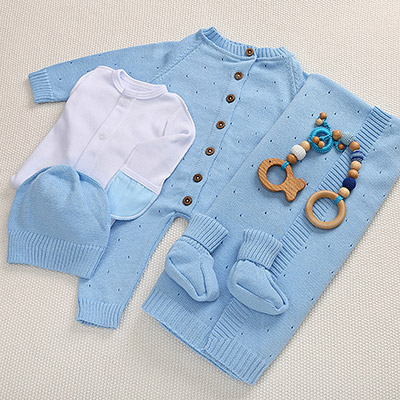 Фото товара "Набор комбинезон с пледом "Капелька" голубой" из магазина ЛиноБамбино