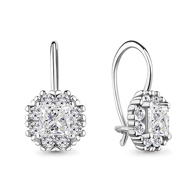 Серьги 40966А, белый фианит, детские