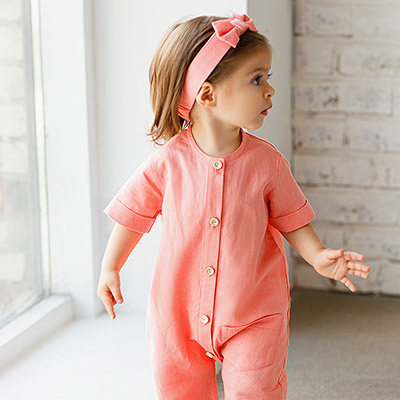 Льняной комбинезон Ветерок лосось - миниатюра фотографии товара в каталоге ЛиноБамбино