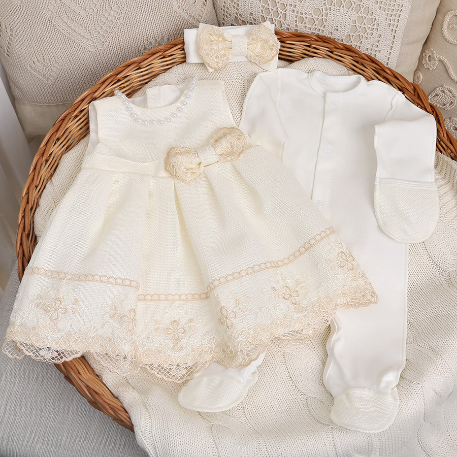 Комплект на выписку девочки "Люрекс" молоко-какао фото 11