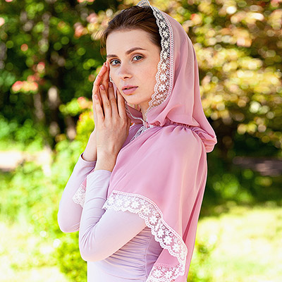 Шифоновый платок с капюшоном "Пион" - фото из магазина ЛиноБамбино