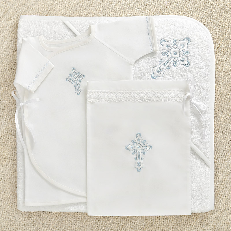 Крестильный набор "Голубое перышко" с полотенцем фото 3