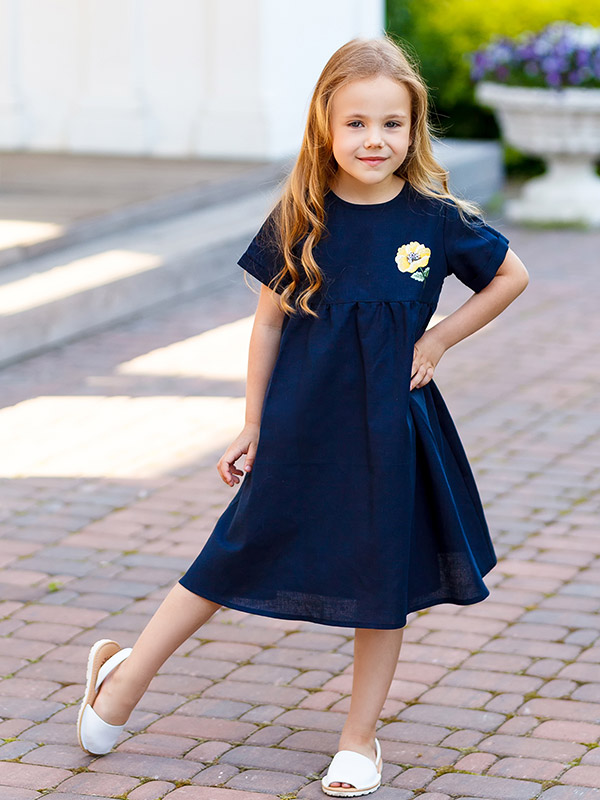 Платье Желтый мак темно-синее лён фото 4