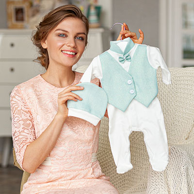 Костюм на выписку мальчика "Джентльмен" люрекс тиффани - миниатюра фотографии товара в каталоге ЛиноБамбино