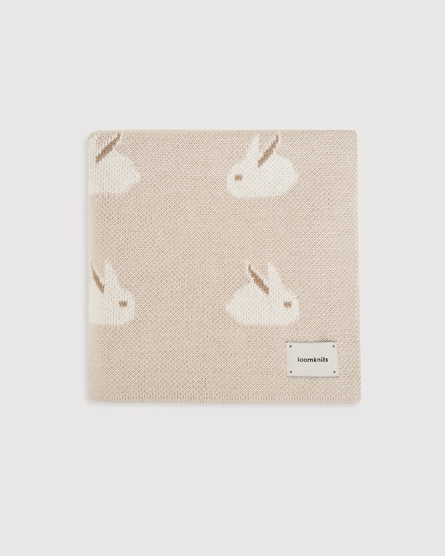 Вязаный детский плед "Кролики" топленое молоко фото 1