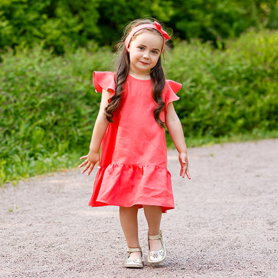 Платье Нимфа коралл лён - миниатюра фотографии товара в каталоге ЛиноБамбино