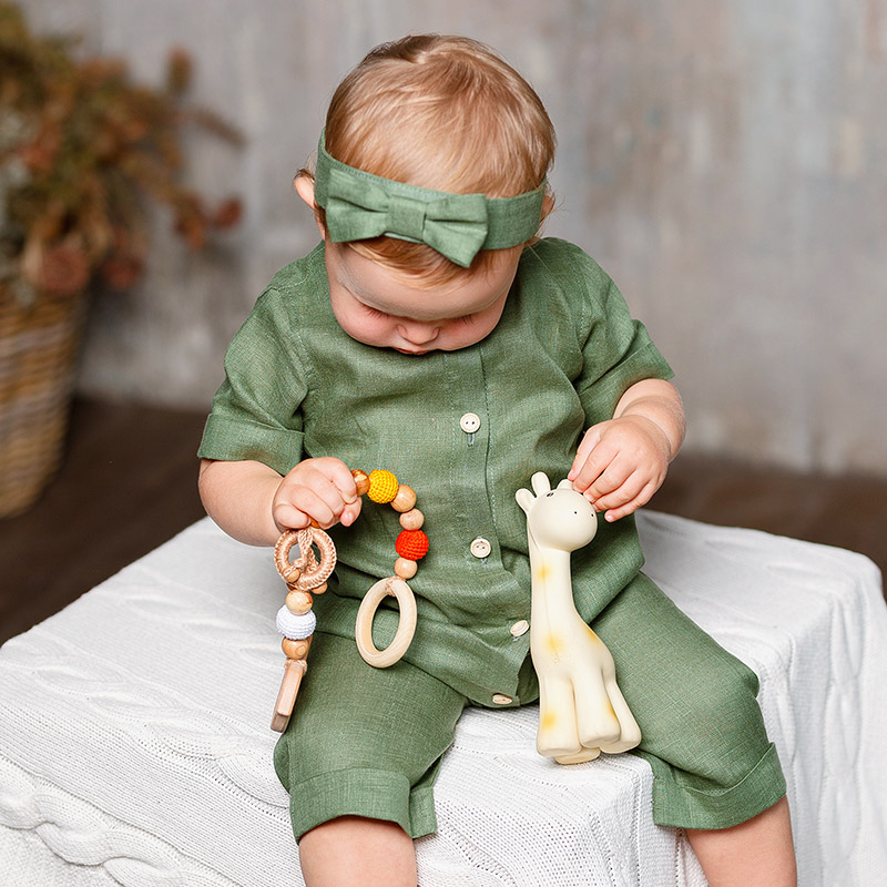 Льняной комбинезон Ветерок зеленый фото 8