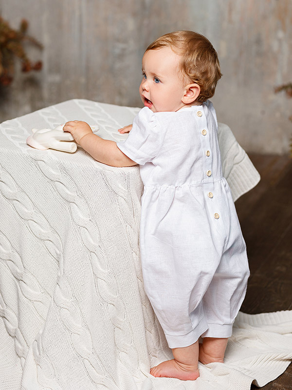 Льняной комбинезон Безе белый фото 1