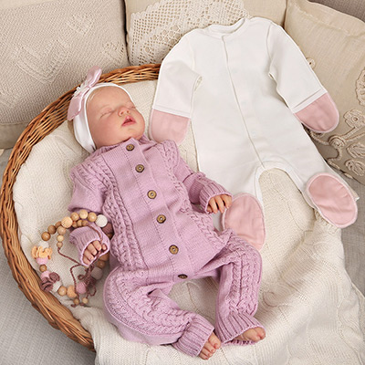 Вязаный комбинезон "Косички" пудра