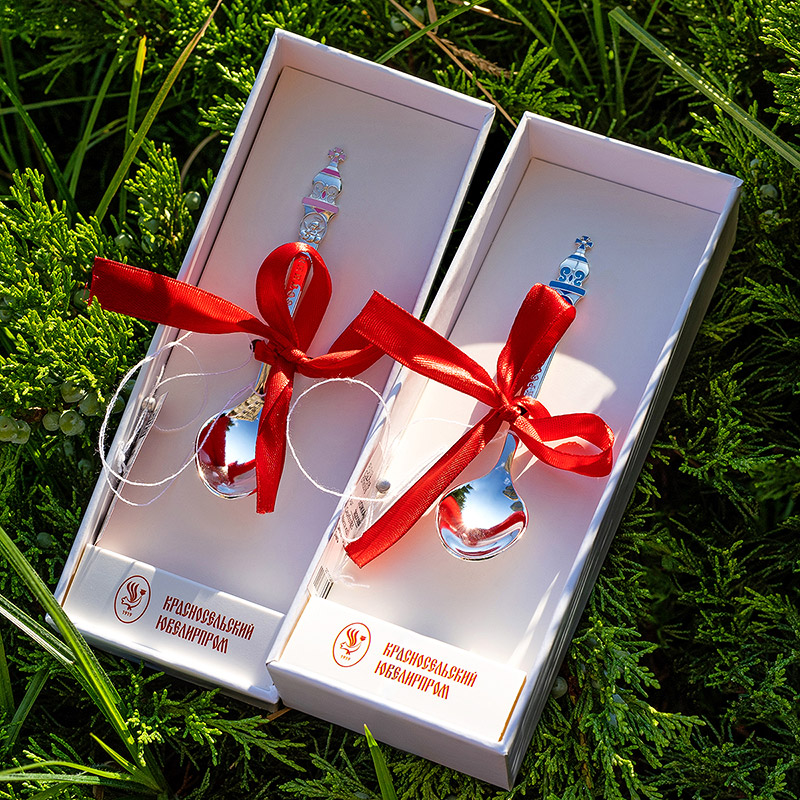 Серебряная ложечка с эмалью Крестнице фото 6