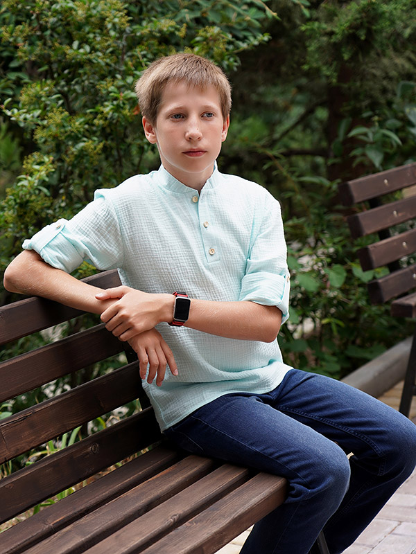 Рубашка для мальчика муслин небесный фото 6