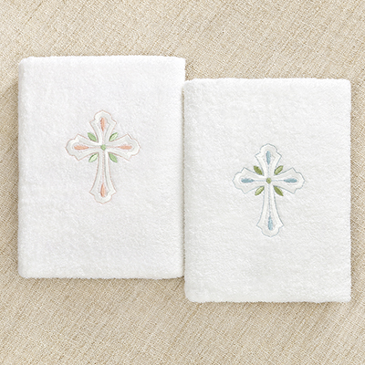 Классическое махровое полотенце для крещения "Крест с листочками" - миниатюра фотографии товара в каталоге ЛиноБамбино