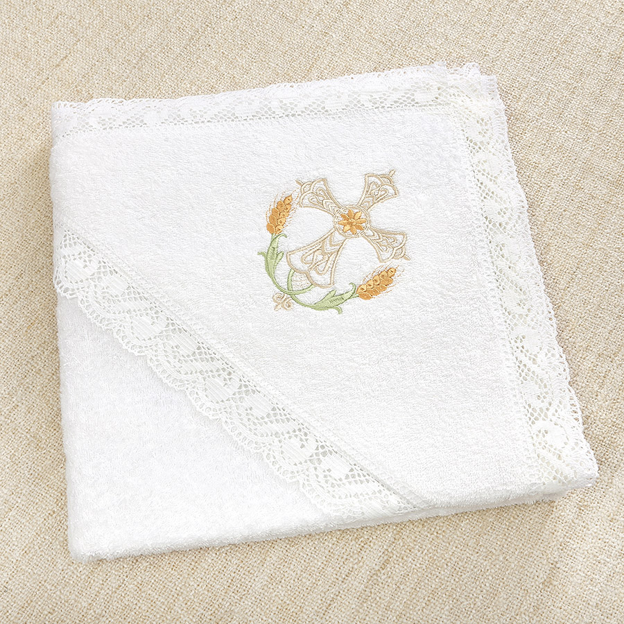 Кружевное полотенце для крещения "Крестик в колосках" фото 2