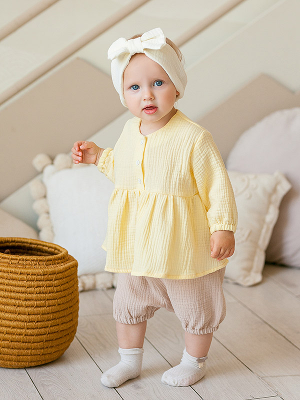 Костюмчик из муслина Дуэт бежево-желтый для девочки фото 4