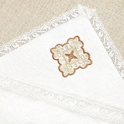Фото товара "Махровое кружевное полотенце "Яблочный и медовый Спас"" при наведении