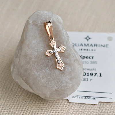 Золотой крестик 10197АКВ - миниатюра фотографии товара в каталоге ЛиноБамбино