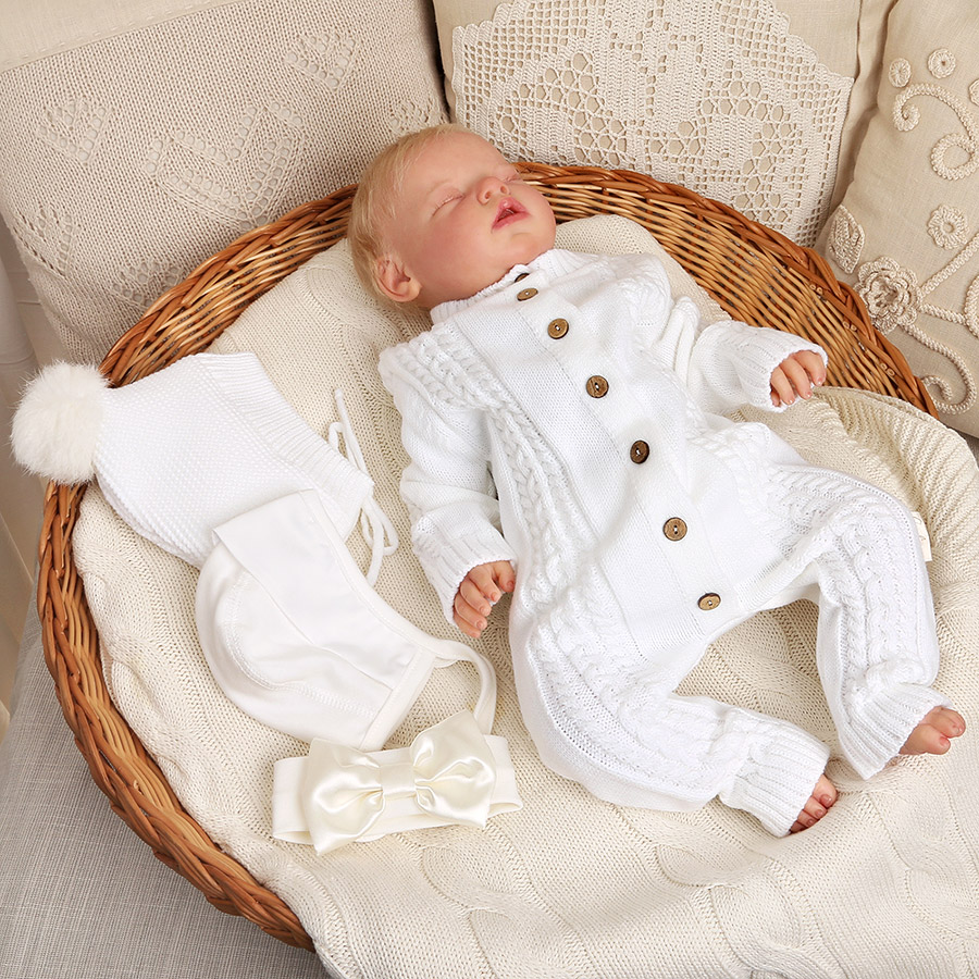 Вязаный комплект на выписку "Жемчуг" молочный фото 10