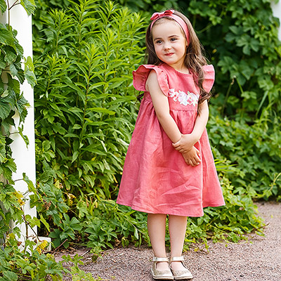 Платье Анютины глазки лён брусника - миниатюра фотографии товара в каталоге ЛиноБамбино