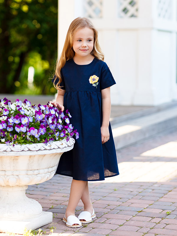 Платье Желтый мак темно-синее лён фото 3