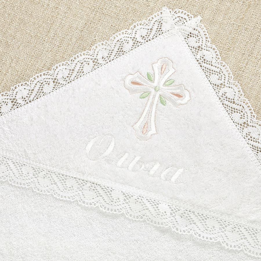 Кружевное полотенце для крещения "Крестик с листочками" фото 4