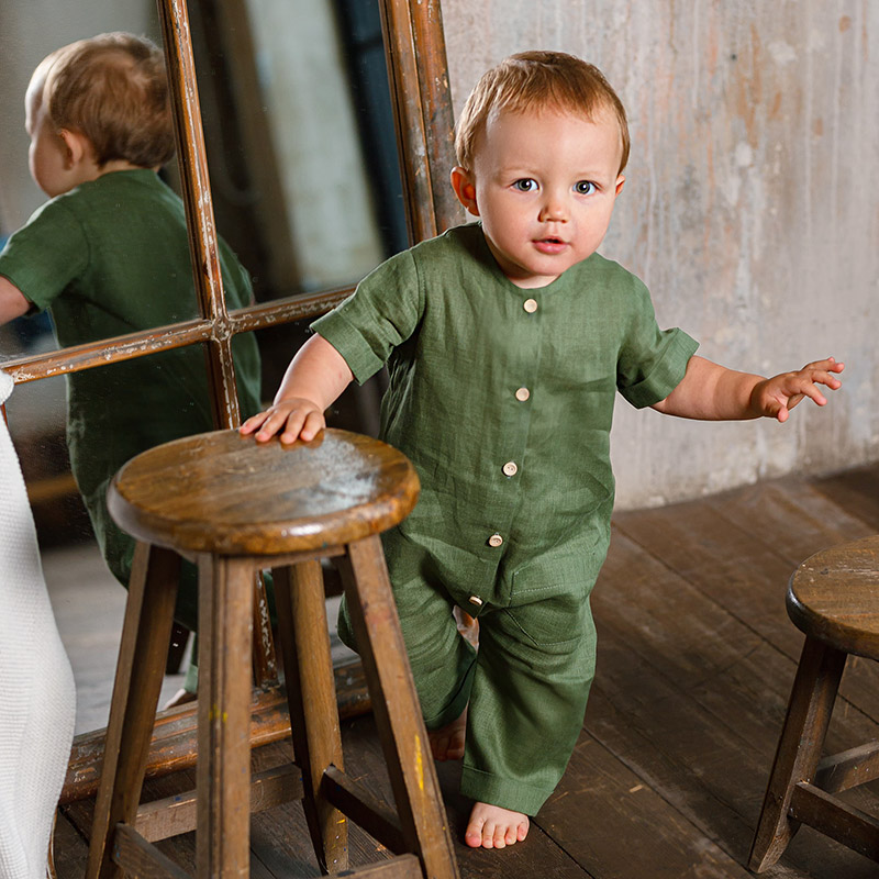 Льняной комбинезон Ветерок зеленый фото 2