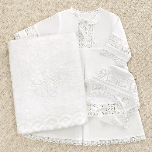 Крестильный набор для девочки "Пелагея" с полотенцем - миниатюра фотографии товара в каталоге ЛиноБамбино