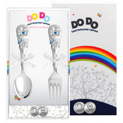 Ложка и вилка "Мишка" серебрение с эмалью - миниатюра фотографии товара в каталоге ЛиноБамбино