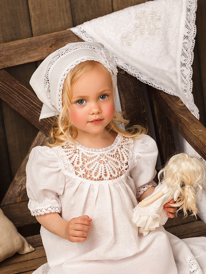 Нарядная льняная косынка "Катерина" с цветочком фото 1